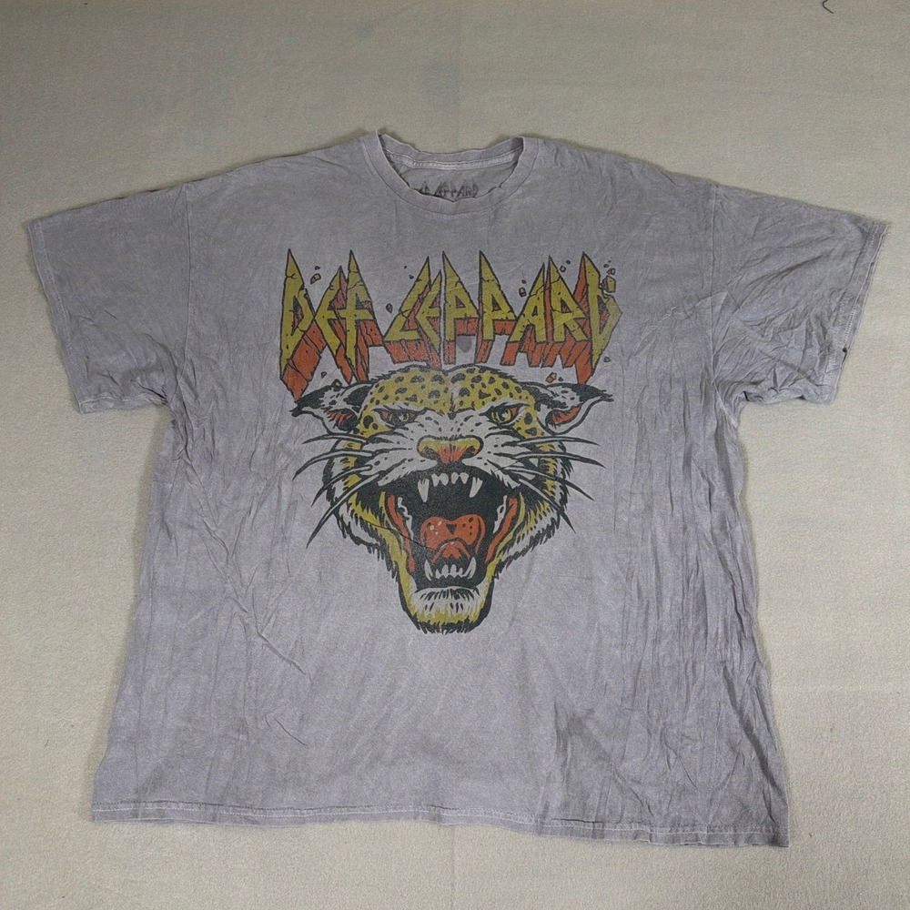 Def Leppard Graphic T-Shirt Gray Goodie Two Sleeves Leopard Band Tee Mens XL